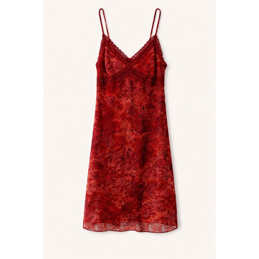 Y2K Red Lace Mini Dress Slip Style Bodycon XS Coquette Party - Picture 5 of 7